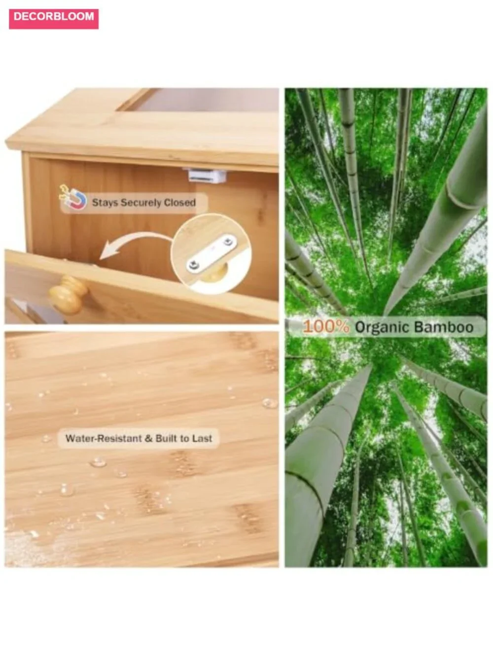 4-in-1 Bamboo Bread Box for Countertop: Store, Slice & Serve, 22.5L